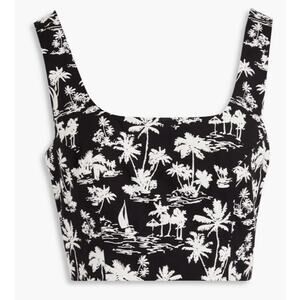 maje NEW Imprime Palmie Black & White Tropical Crop Top, US 6